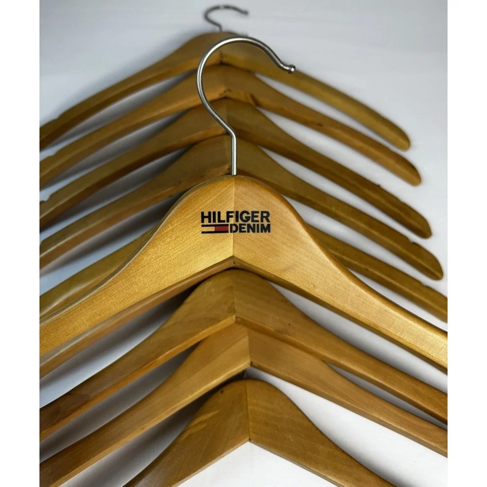 VTG HILFIGER DENIM SOLID WOOD HANGERS Lot Of 10 Retail Display Discontinued HTF